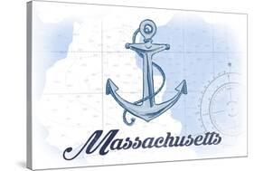 Massachusetts - Anchor - Blue - Coastal Icon-Lantern Press-Stretched Canvas