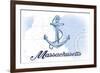 Massachusetts - Anchor - Blue - Coastal Icon-Lantern Press-Framed Art Print