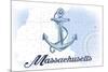 Massachusetts - Anchor - Blue - Coastal Icon-Lantern Press-Mounted Art Print