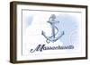 Massachusetts - Anchor - Blue - Coastal Icon-Lantern Press-Framed Art Print