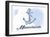 Massachusetts - Anchor - Blue - Coastal Icon-Lantern Press-Framed Art Print