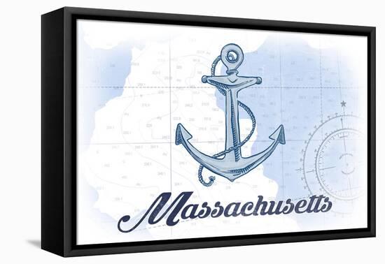 Massachusetts - Anchor - Blue - Coastal Icon-Lantern Press-Framed Stretched Canvas