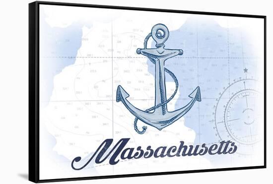 Massachusetts - Anchor - Blue - Coastal Icon-Lantern Press-Framed Stretched Canvas