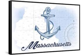 Massachusetts - Anchor - Blue - Coastal Icon-Lantern Press-Framed Stretched Canvas