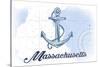 Massachusetts - Anchor - Blue - Coastal Icon-Lantern Press-Stretched Canvas