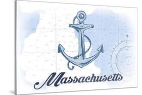 Massachusetts - Anchor - Blue - Coastal Icon-Lantern Press-Stretched Canvas