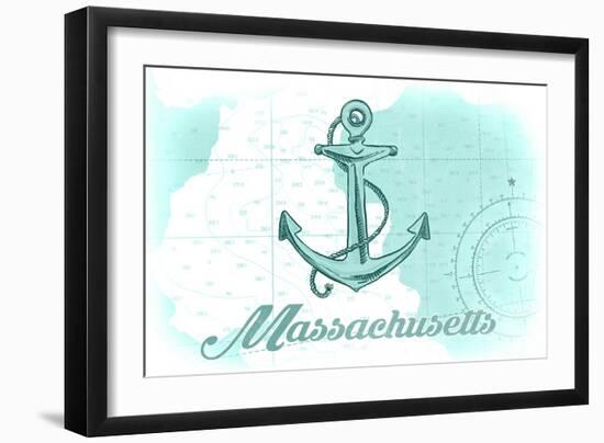 Massachusetts - Anchor - Teal - Coastal Icon-Lantern Press-Framed Art Print