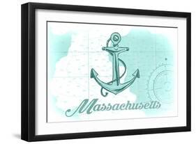 Massachusetts - Anchor - Teal - Coastal Icon-Lantern Press-Framed Art Print