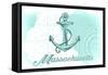 Massachusetts - Anchor - Teal - Coastal Icon-Lantern Press-Framed Stretched Canvas