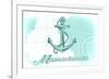 Massachusetts - Anchor - Teal - Coastal Icon-Lantern Press-Framed Premium Giclee Print