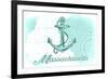 Massachusetts - Anchor - Teal - Coastal Icon-Lantern Press-Framed Premium Giclee Print