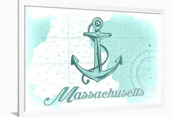 Massachusetts - Anchor - Teal - Coastal Icon-Lantern Press-Framed Art Print