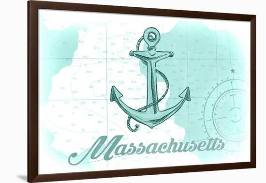 Massachusetts - Anchor - Teal - Coastal Icon-Lantern Press-Framed Art Print