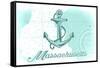 Massachusetts - Anchor - Teal - Coastal Icon-Lantern Press-Framed Stretched Canvas