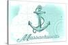 Massachusetts - Anchor - Teal - Coastal Icon-Lantern Press-Stretched Canvas