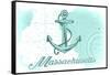 Massachusetts - Anchor - Teal - Coastal Icon-Lantern Press-Framed Stretched Canvas