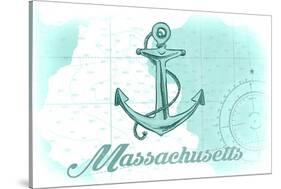 Massachusetts - Anchor - Teal - Coastal Icon-Lantern Press-Stretched Canvas