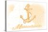 Massachusetts - Anchor - Yellow - Coastal Icon-Lantern Press-Stretched Canvas