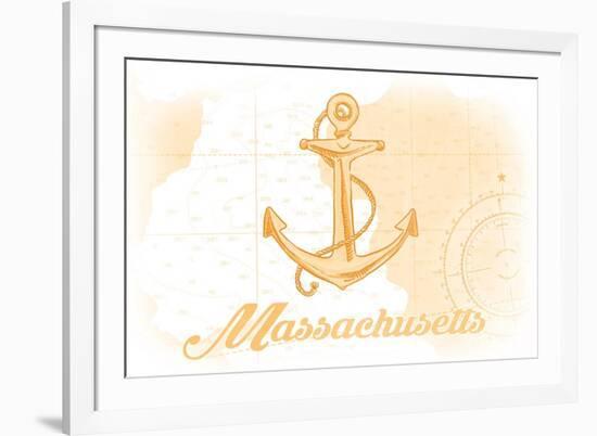 Massachusetts - Anchor - Yellow - Coastal Icon-Lantern Press-Framed Premium Giclee Print
