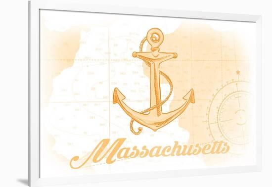 Massachusetts - Anchor - Yellow - Coastal Icon-Lantern Press-Framed Art Print