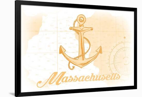 Massachusetts - Anchor - Yellow - Coastal Icon-Lantern Press-Framed Art Print