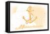 Massachusetts - Anchor - Yellow - Coastal Icon-Lantern Press-Framed Stretched Canvas