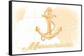 Massachusetts - Anchor - Yellow - Coastal Icon-Lantern Press-Framed Stretched Canvas