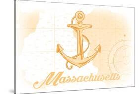 Massachusetts - Anchor - Yellow - Coastal Icon-Lantern Press-Stretched Canvas