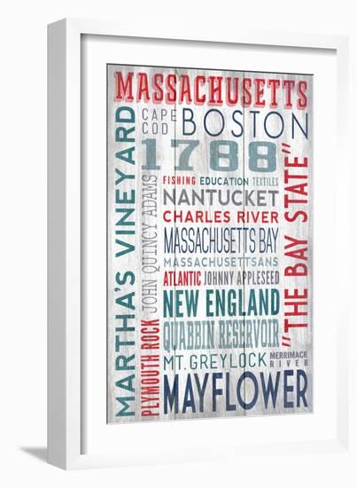 Massachusetts - Barnwood Typography-Lantern Press-Framed Art Print