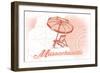 Massachusetts - Beach Chair and Umbrella - Coral - Coastal Icon-Lantern Press-Framed Art Print