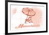 Massachusetts - Beach Chair and Umbrella - Coral - Coastal Icon-Lantern Press-Framed Art Print