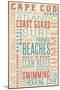 Massachusetts - Beaches Typography-Lantern Press-Mounted Art Print