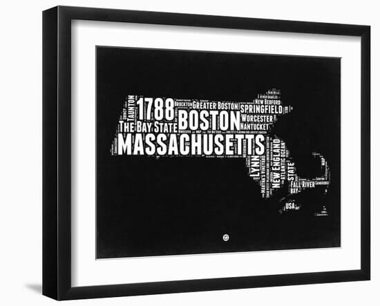 Massachusetts Black and White Map-NaxArt-Framed Art Print