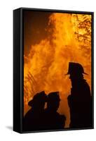 Massachusetts, Cape Ann, Fourth of July Bonfire, Silhouette of Firemen-Walter Bibikow-Framed Stretched Canvas