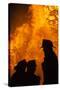Massachusetts, Cape Ann, Fourth of July Bonfire, Silhouette of Firemen-Walter Bibikow-Stretched Canvas