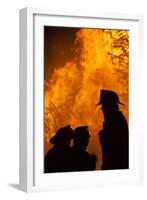 Massachusetts, Cape Ann, Fourth of July Bonfire, Silhouette of Firemen-Walter Bibikow-Framed Photographic Print