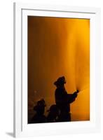 Massachusetts, Cape Ann, Fourth of July Bonfire, Silhouette of Firemen-Walter Bibikow-Framed Photographic Print