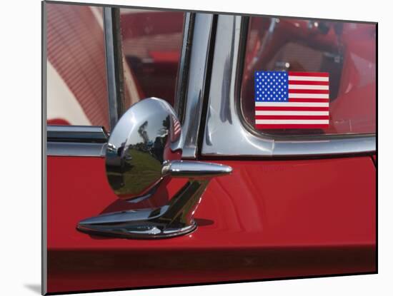 Massachusetts, Cape Ann, Gloucester, Antique Car Show, US Flag Sticker on Windshield of Red Car-Walter Bibikow-Mounted Photographic Print