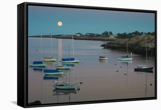 Massachusetts, Cape Ann, Rockport, Rockport Harbor, Moonrise-Walter Bibikow-Framed Stretched Canvas