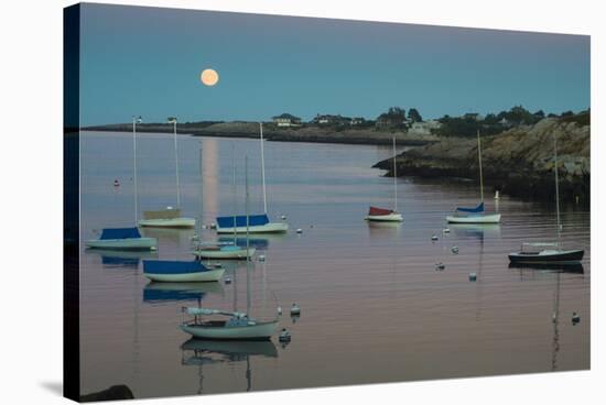 Massachusetts, Cape Ann, Rockport, Rockport Harbor, Moonrise-Walter Bibikow-Stretched Canvas