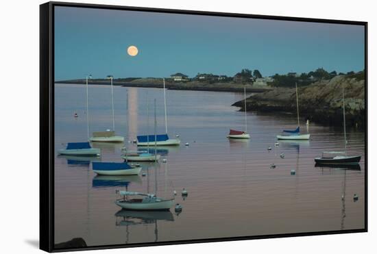 Massachusetts, Cape Ann, Rockport, Rockport Harbor, Moonrise-Walter Bibikow-Framed Stretched Canvas