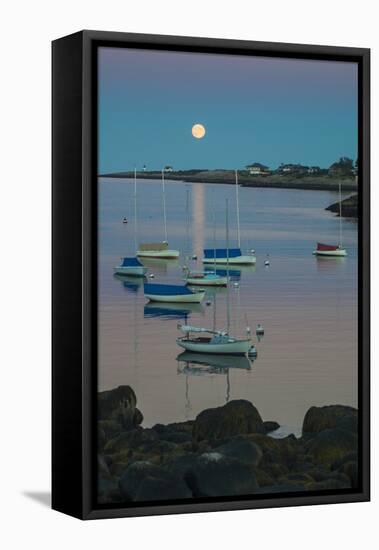 Massachusetts, Cape Ann, Rockport, Rockport Harbor, Moonrise-Walter Bibikow-Framed Stretched Canvas