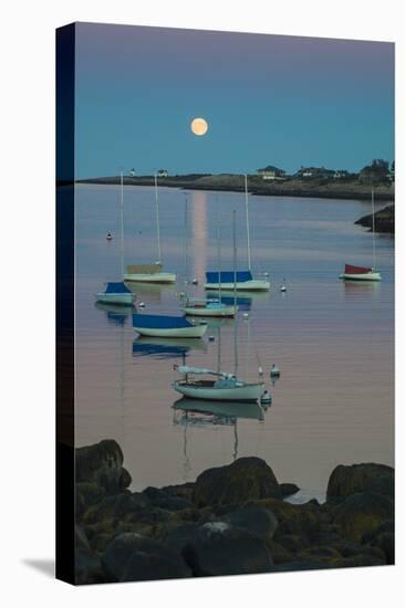 Massachusetts, Cape Ann, Rockport, Rockport Harbor, Moonrise-Walter Bibikow-Stretched Canvas
