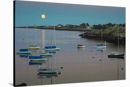 Massachusetts, Cape Ann, Rockport, Rockport Harbor, Moonrise-Walter Bibikow-Stretched Canvas