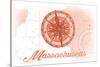 Massachusetts - Compass - Coral - Coastal Icon-Lantern Press-Stretched Canvas