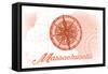 Massachusetts - Compass - Coral - Coastal Icon-Lantern Press-Framed Stretched Canvas