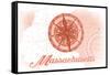 Massachusetts - Compass - Coral - Coastal Icon-Lantern Press-Framed Stretched Canvas