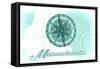 Massachusetts - Compass - Teal - Coastal Icon-Lantern Press-Framed Stretched Canvas