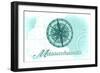 Massachusetts - Compass - Teal - Coastal Icon-Lantern Press-Framed Art Print