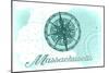 Massachusetts - Compass - Teal - Coastal Icon-Lantern Press-Mounted Art Print